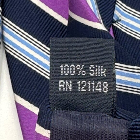 Izod Purple & Navy Striped 100% Silk Tie - Picture 5 of 5